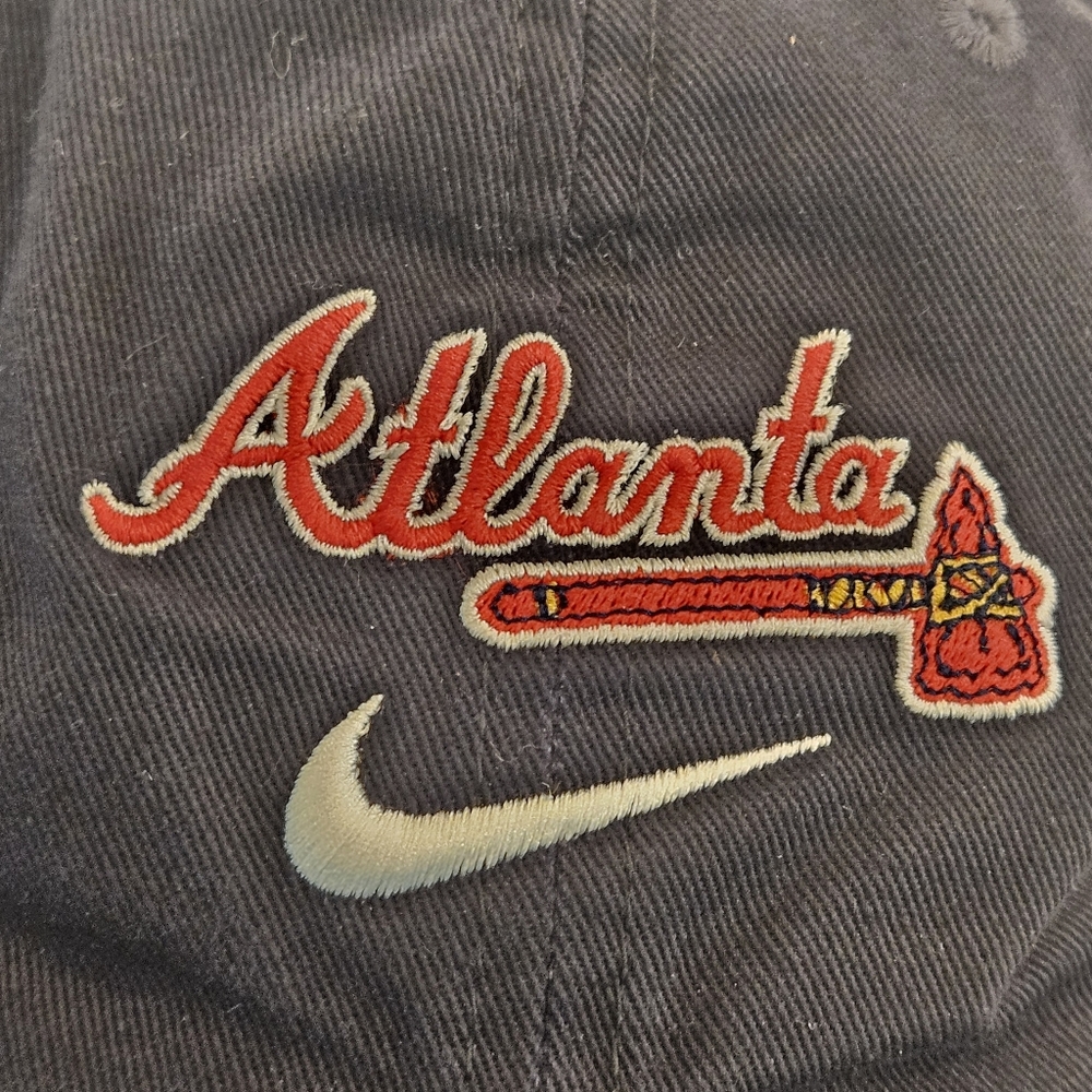 Nike Atlanta Braves Tomahawk Dark Blue Cap Hat One Size Adjustable Nike Swoosh - Picture 5 of 7